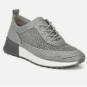 SAM EDELMAN WOVEN SILVER RAFFIA SNEAKERS